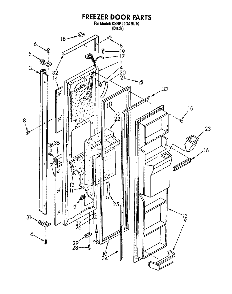 FREEZER DOOR Diagram and Parts List for KSRB22QABL10  KitchenAid Refrigerator