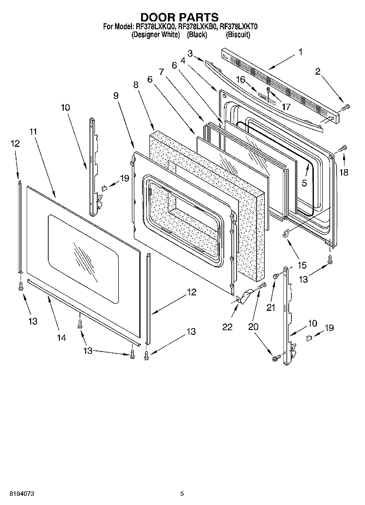 DOOR Diagram and Parts List for RF378LXKT0  Whirlpool Range