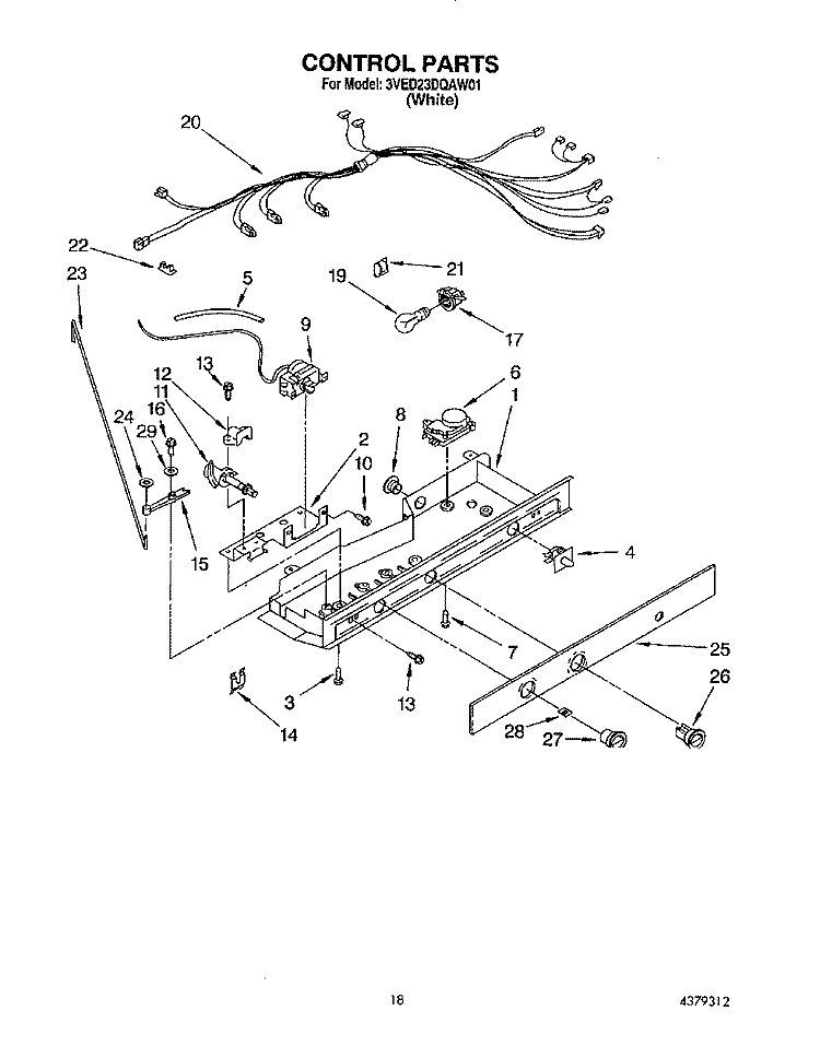 CONTROL Diagram and Parts List for 3VED23DQAW01  Whirlpool Refrigerator
