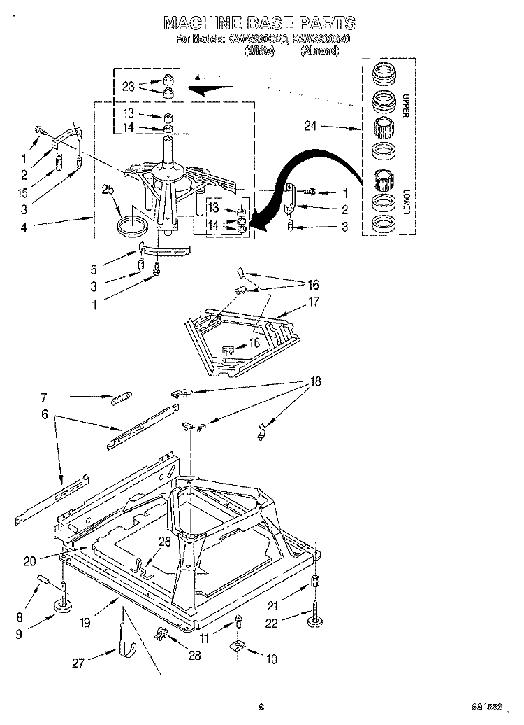 MACHINE BASE Diagram and Parts List for KAWS800GZ0  KitchenAid Washer