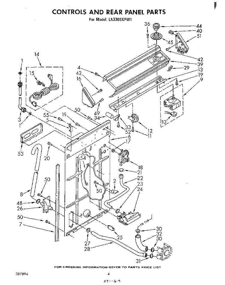 CONTROLS AND REAR PANEL Diagram and Parts List for LA3300XPW1  Whirlpool Washer