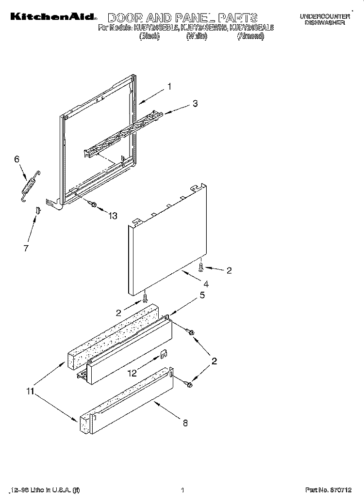 DOOR AND PANEL Diagram and Parts List for KUDY24SEAL5  KitchenAid Dishwasher