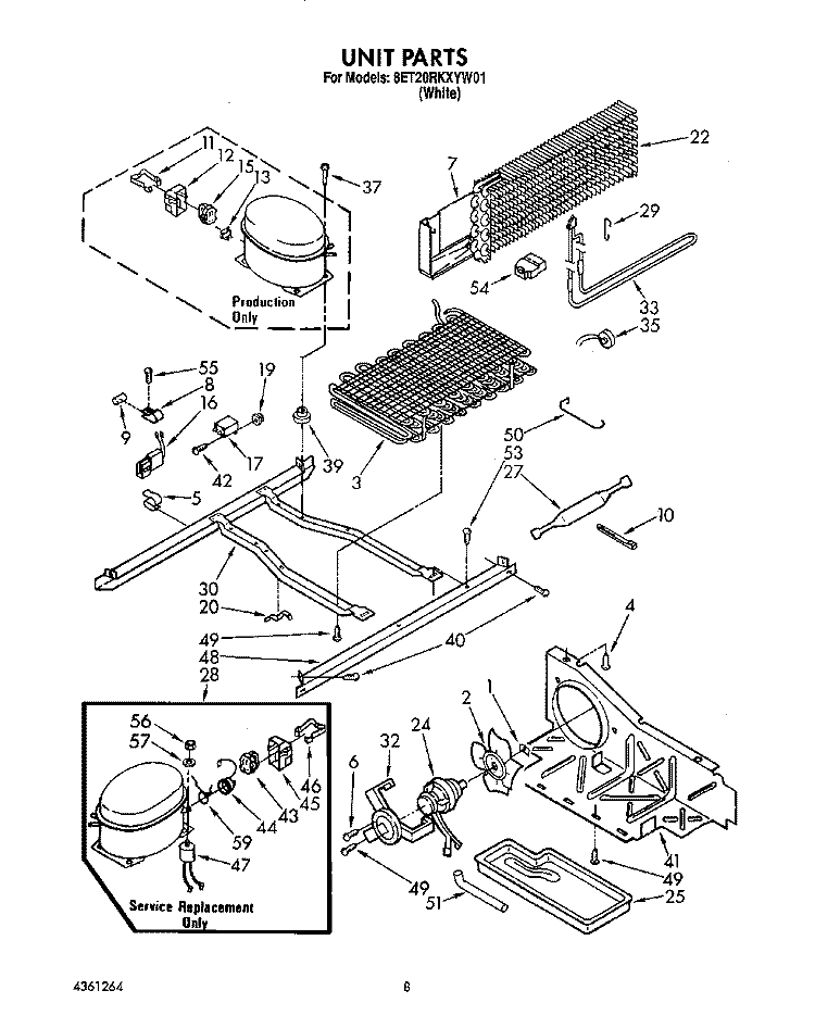 UNIT Diagram and Parts List for 8ET20RKXYW01  Whirlpool Refrigerator
