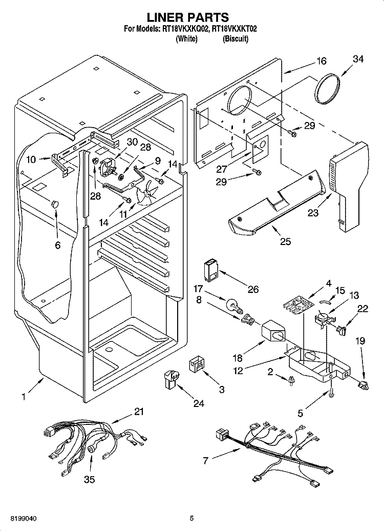 LINER PARTS Diagram and Parts List for RT18VKXKQ02  Roper Refrigerator