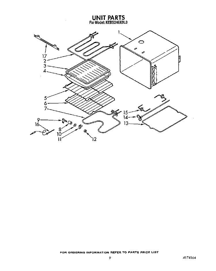 UNIT Diagram and Parts List for KEBS246XBL0  KitchenAid Wall Oven