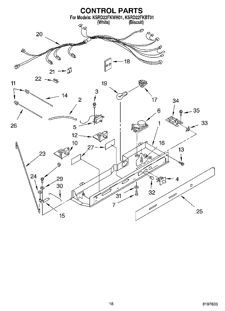 CONTROL Diagram and Parts List for KSRD22FKBT01  KitchenAid Refrigerator