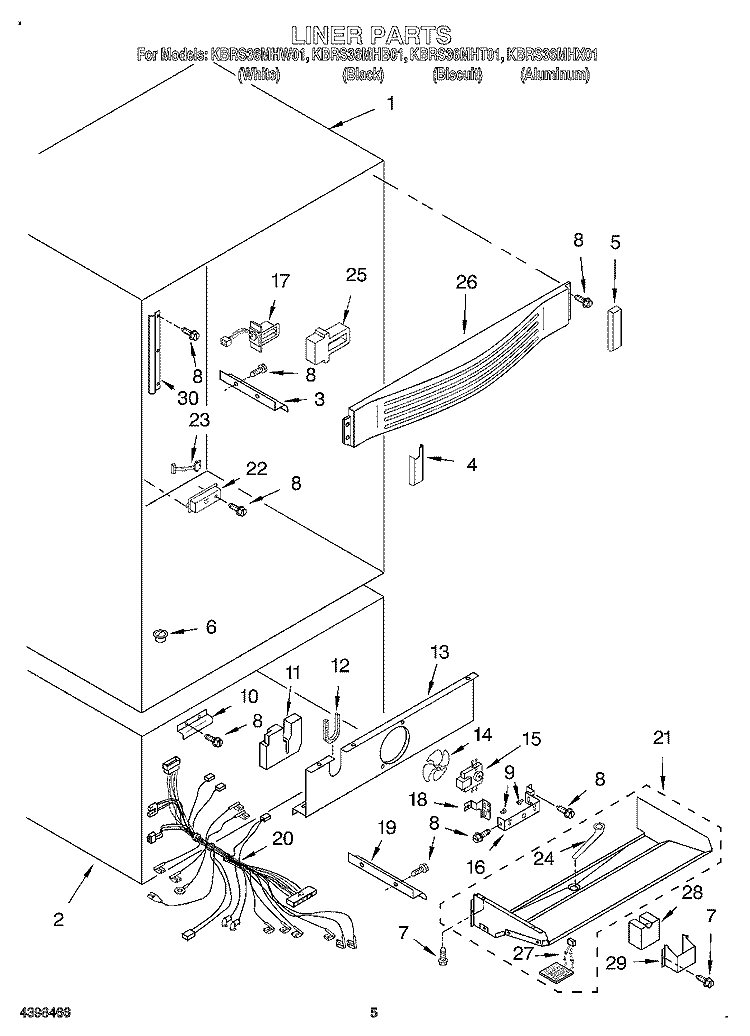 LINER Diagram and Parts List for KBRS36MHX01  KitchenAid Refrigerator