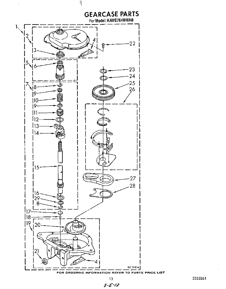 GEARCASE Diagram and Parts List for KAWE764WWH0  KitchenAid Washer