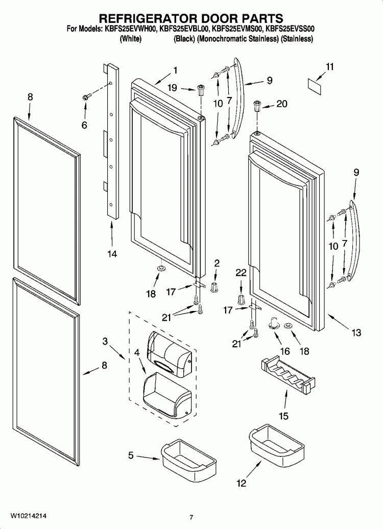 REFRIGERATOR DOOR PARTS Diagram and Parts List for KBFS25EVMS00  KitchenAid Refrigerator