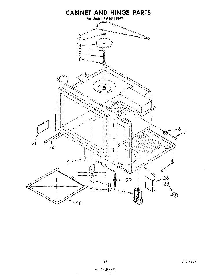 CABINET AND HINGE Diagram and Parts List for SM958PEPW1  Whirlpool Range