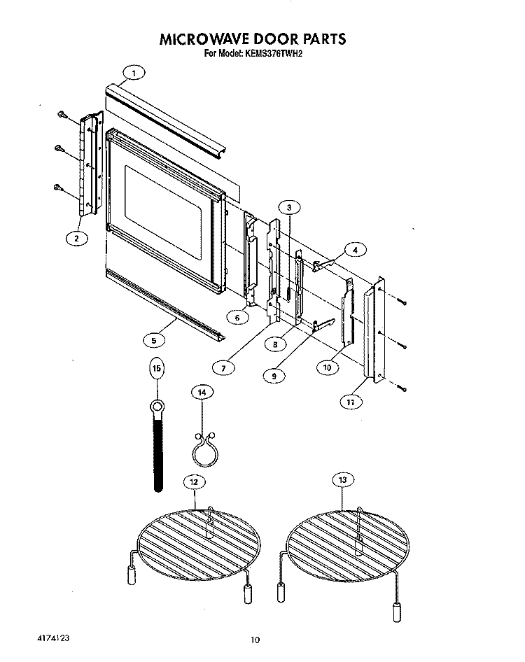 MICROWAVE DOOR Diagram and Parts List for KEMS376TWH2  KitchenAid Microwave Oven Combo