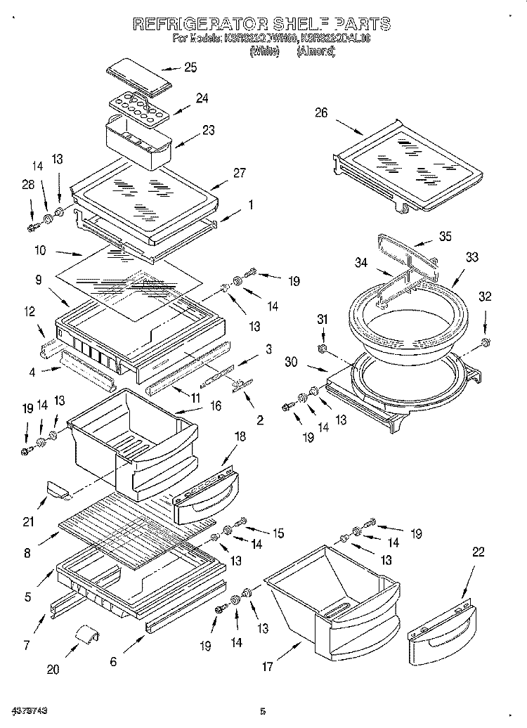 REFRIGERATOR SHELF Diagram and Parts List for KSRS22QDAL00  KitchenAid Refrigerator