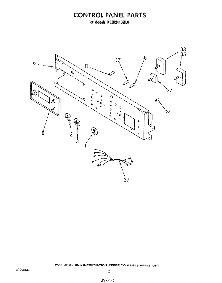 CONTROL PANEL Diagram and Parts List for KEBI241SBL0  KitchenAid Wall Oven
