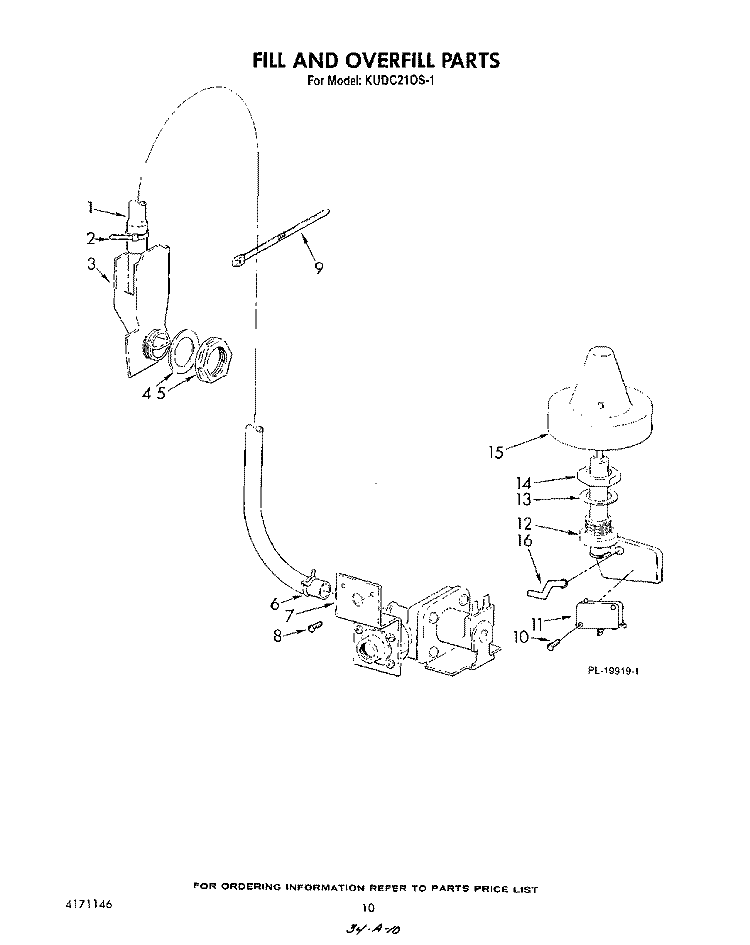 FILL AND OVERFILL Diagram and Parts List for KUDC210S1  KitchenAid Dishwasher