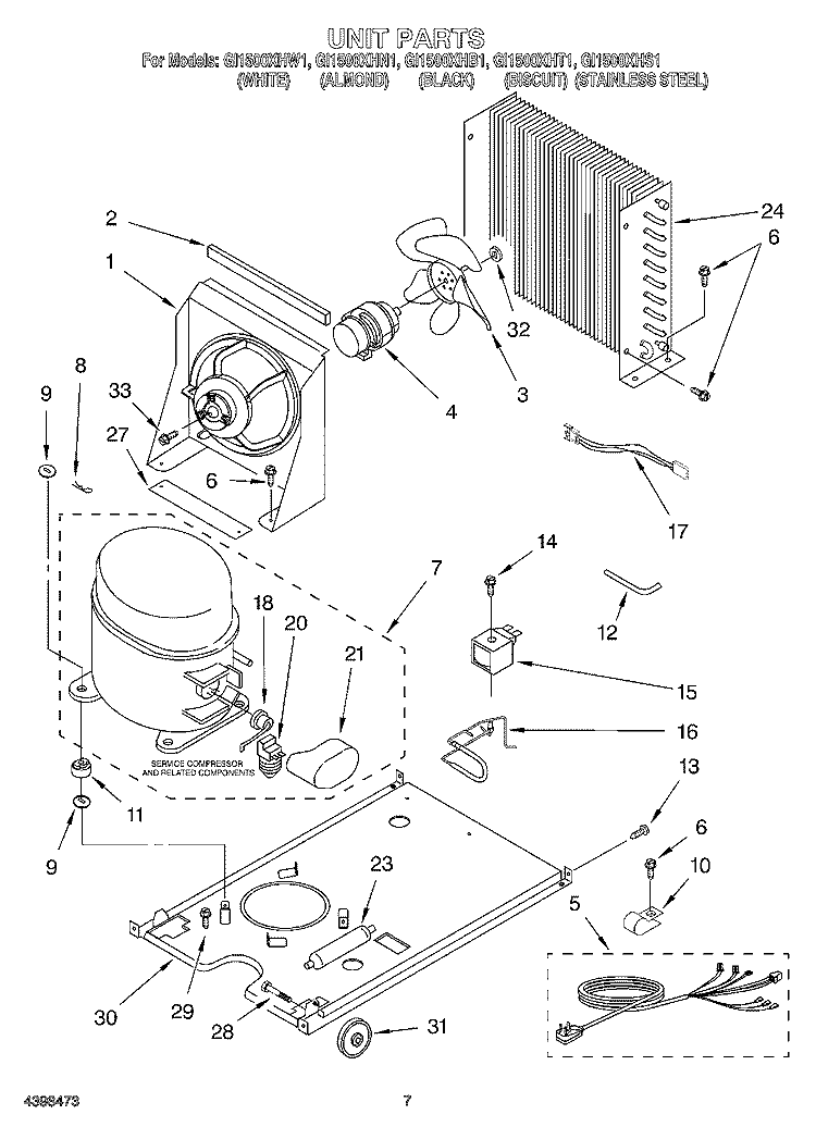 UNIT Diagram and Parts List for GI1500XHB1  Whirlpool Ice Maker