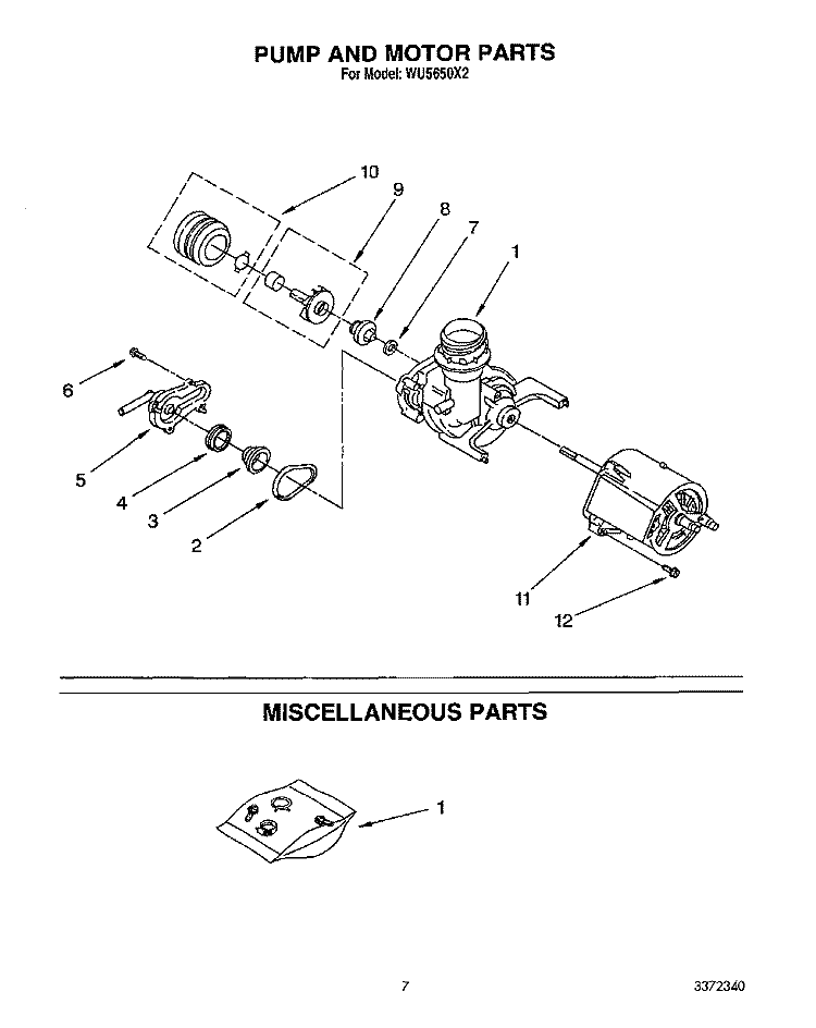 PUMP AND MOTOR, MISCELLANEOUS Diagram and Parts List for WU5650X2  Roper Dishwasher