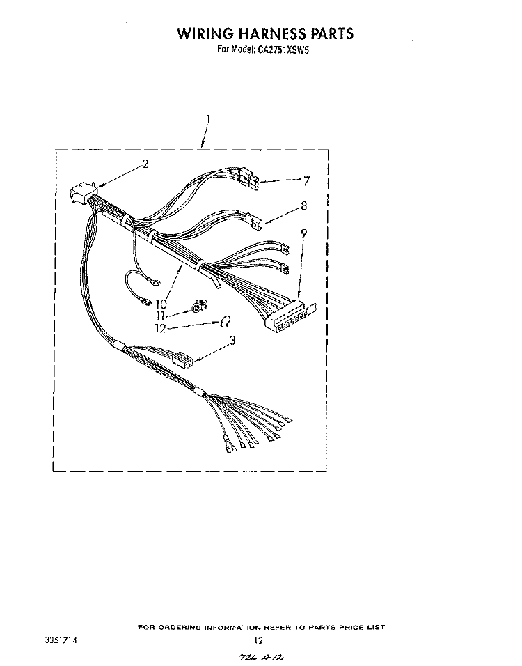 WIRING HARNESS Diagram and Parts List for CA2751XSW5  Whirlpool Washer