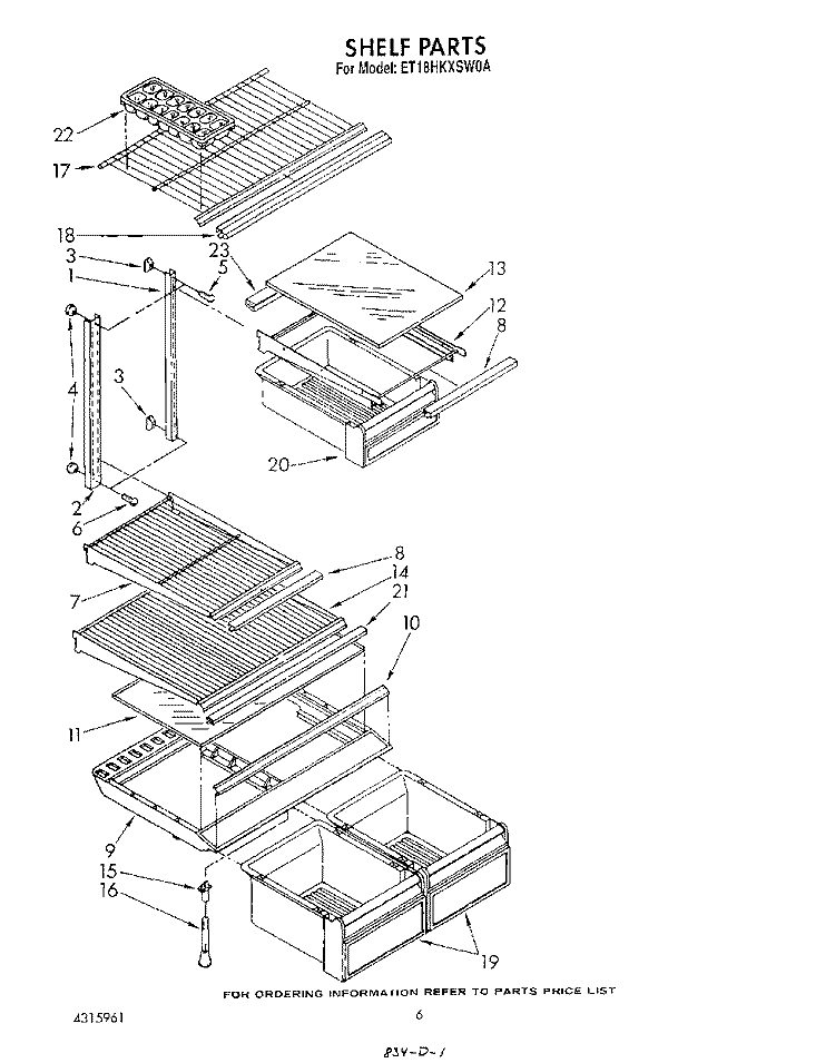 SHELF Diagram and Parts List for ET18HKXSW0A  Whirlpool Refrigerator