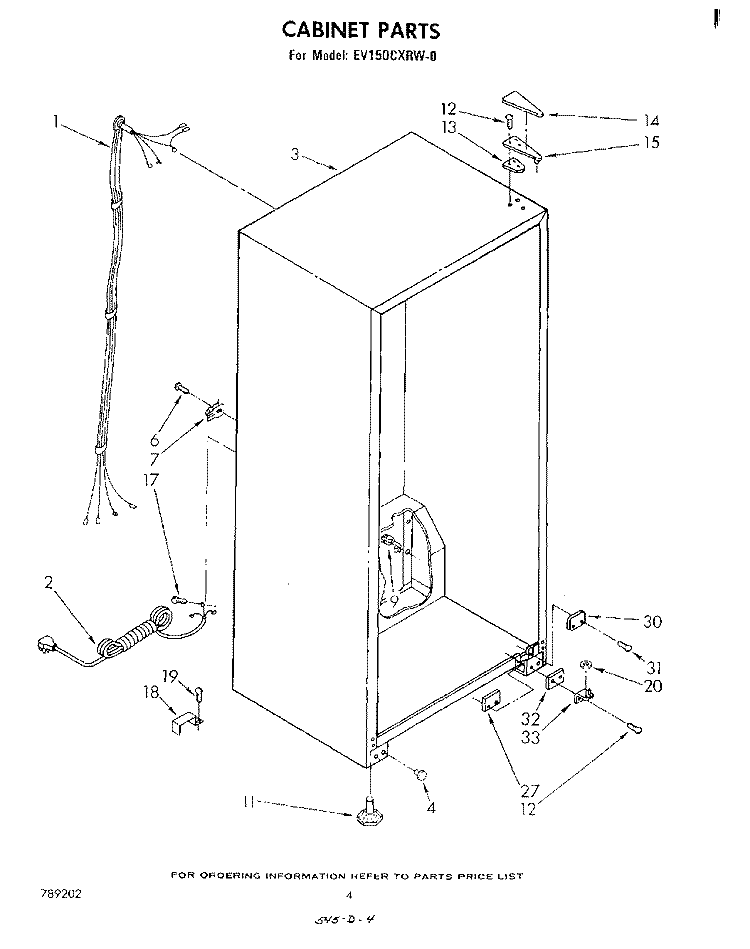 CABINET Diagram and Parts List for EV150CXRW0  Whirlpool Freezer