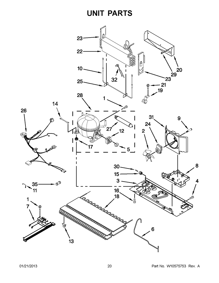 UNIT PARTS Diagram and Parts List for GI0FSAXVY011  Whirlpool Refrigerator