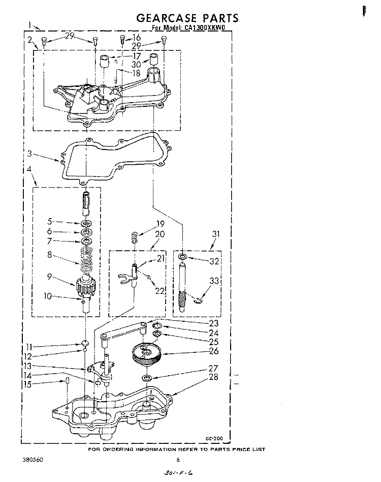 GEARCASE Diagram and Parts List for CA1300XKW0  Whirlpool Washer