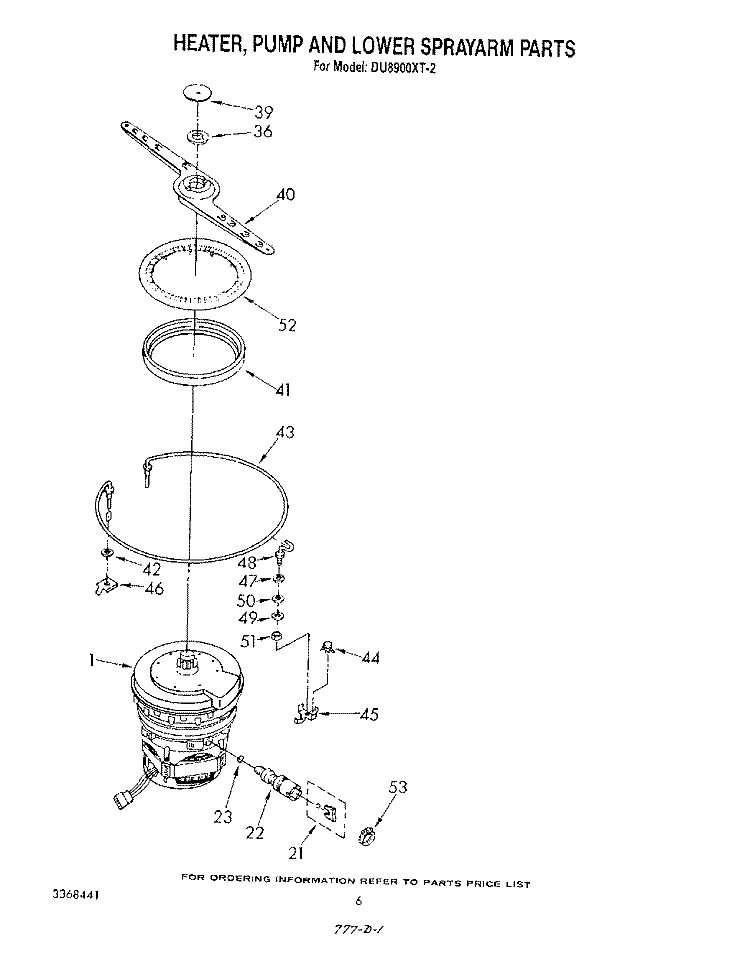 HEATER,, PUMP AND LOWER SPRAY ARM Diagram and Parts List for DU8900XT2  Whirlpool Dishwasher