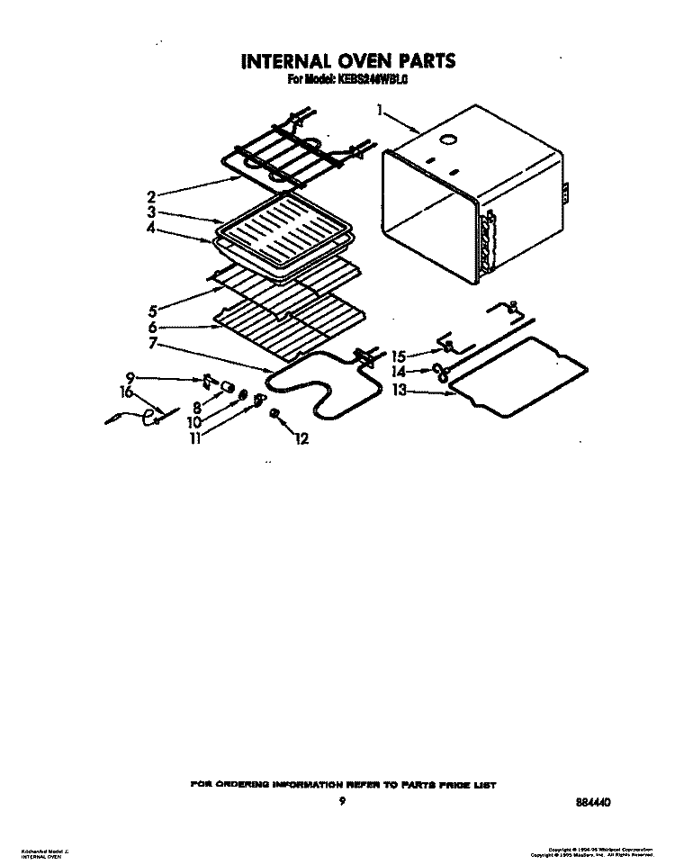 INTERNAL OVEN Diagram and Parts List for KEBS246WBL0  KitchenAid Wall Oven