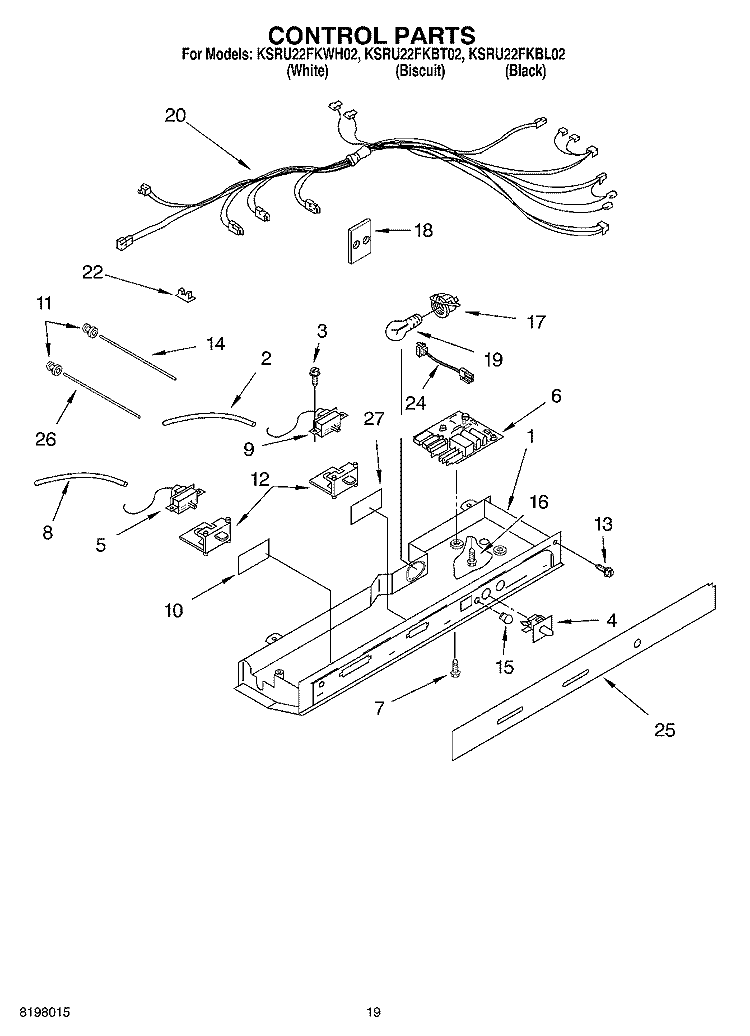 CONTROL Diagram and Parts List for KSRU22FKBL02  KitchenAid Refrigerator