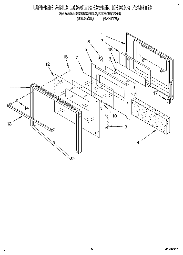 UPPER AND LOWER OVEN DOOR Diagram and Parts List for KEBS276YBL3  KitchenAid Wall Oven