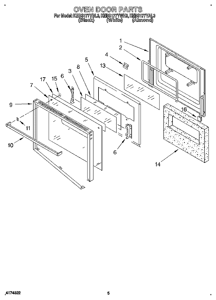 OVEN DOOR Diagram and Parts List for KEBS177YAL3  KitchenAid Wall Oven