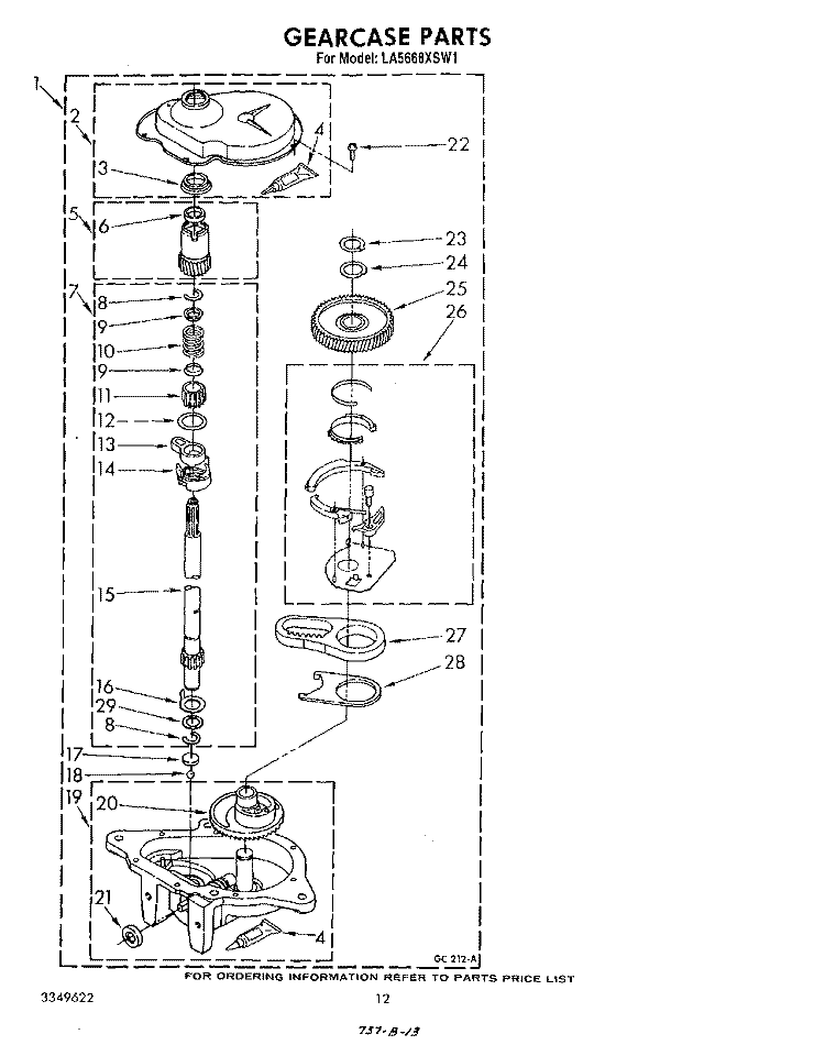 GEARCASE Diagram and Parts List for LA5668XSW1  Whirlpool Washer