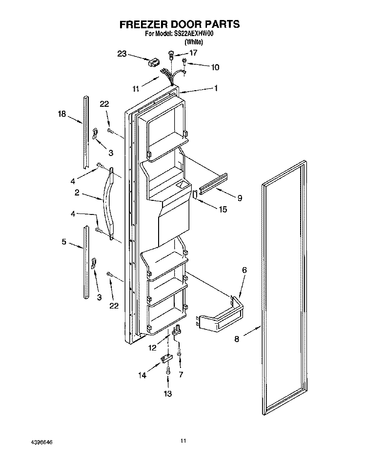 FREEZER DOOR Diagram and Parts List for SS22AEXHW00  Whirlpool Refrigerator