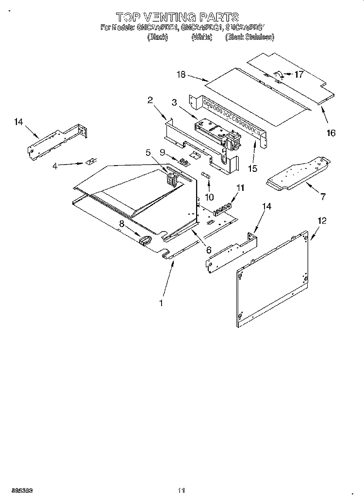 TOP VENTING, OPTIONAL Diagram and Parts List for GMC275PDQ1  Whirlpool Microwave Oven Combo