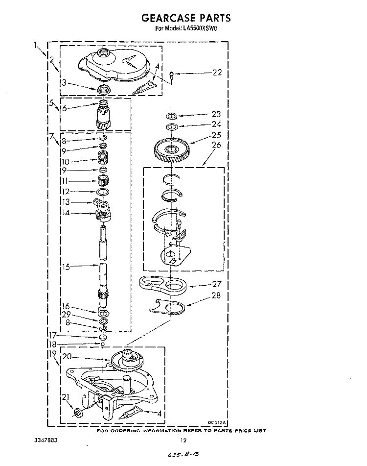 GEARCASE Diagram and Parts List for LA5500XSW0  Whirlpool Washer