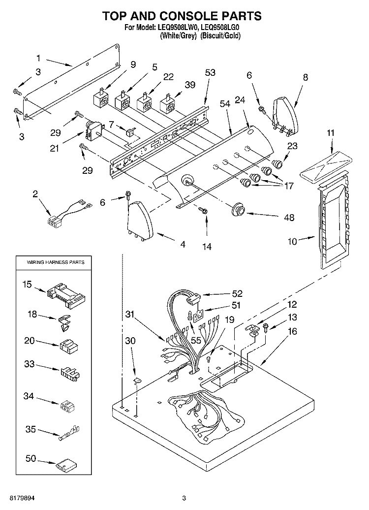 SECTION Diagram and Parts List for LEQ9508LW0  Whirlpool Dryer