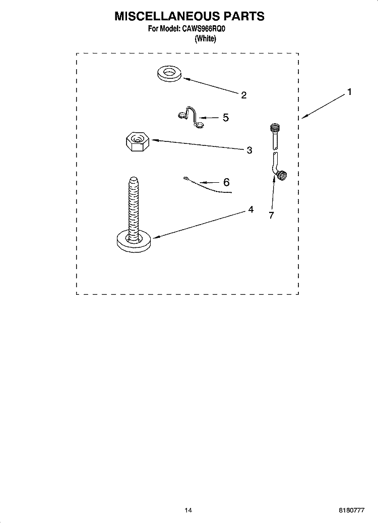 MISCELLANEOUS  PARTS, OPTIONAL PARTS (NOT INCLUDED) Diagram and Parts List for CAWS966RQ0  Crosley Washer