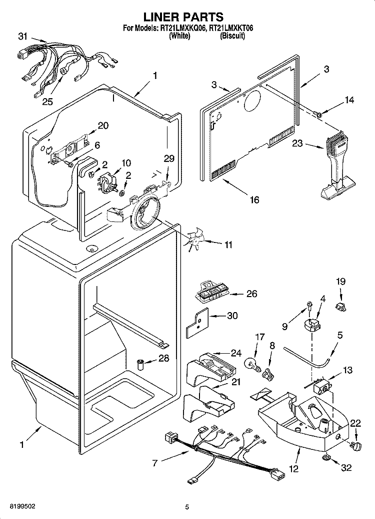 LINER PARTS Diagram and Parts List for RT21LMXKT06  Roper Refrigerator