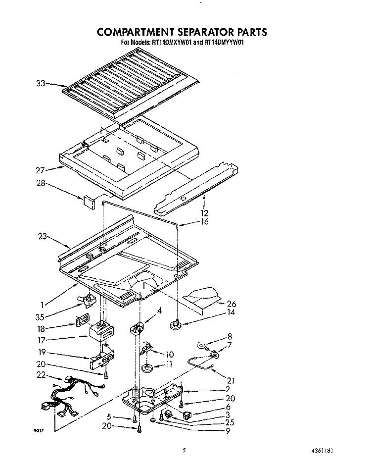 COMPARTMENT SEPARATOR Diagram and Parts List for RT14DMXYW01  Roper Refrigerator