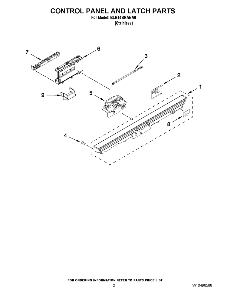 CONTROL PANEL AND LATCH PARTS Diagram and Parts List for BLB14BRANA0  Whirlpool Dishwasher