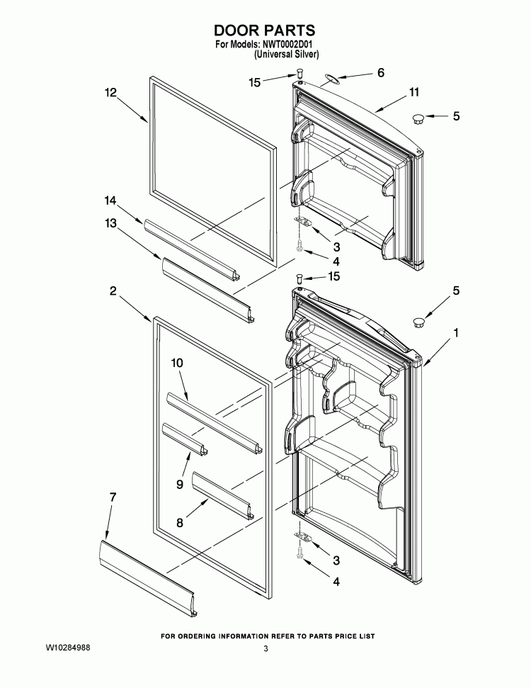 DOOR PARTS Diagram and Parts List for NWT0002D01  Whirlpool Refrigerator