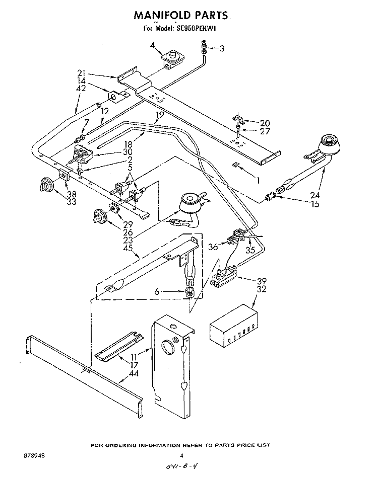 MANIFOLD Diagram and Parts List for SE950PEKW1  Whirlpool Range