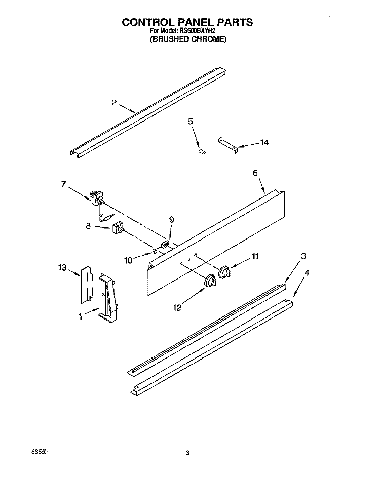 CONTROL PANEL, OPTIONAL Diagram and Parts List for RS600BXYH2  Whirlpool Range