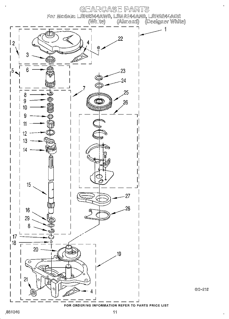 GEARCASE Diagram and Parts List for LSN8244AW0  Whirlpool Washer