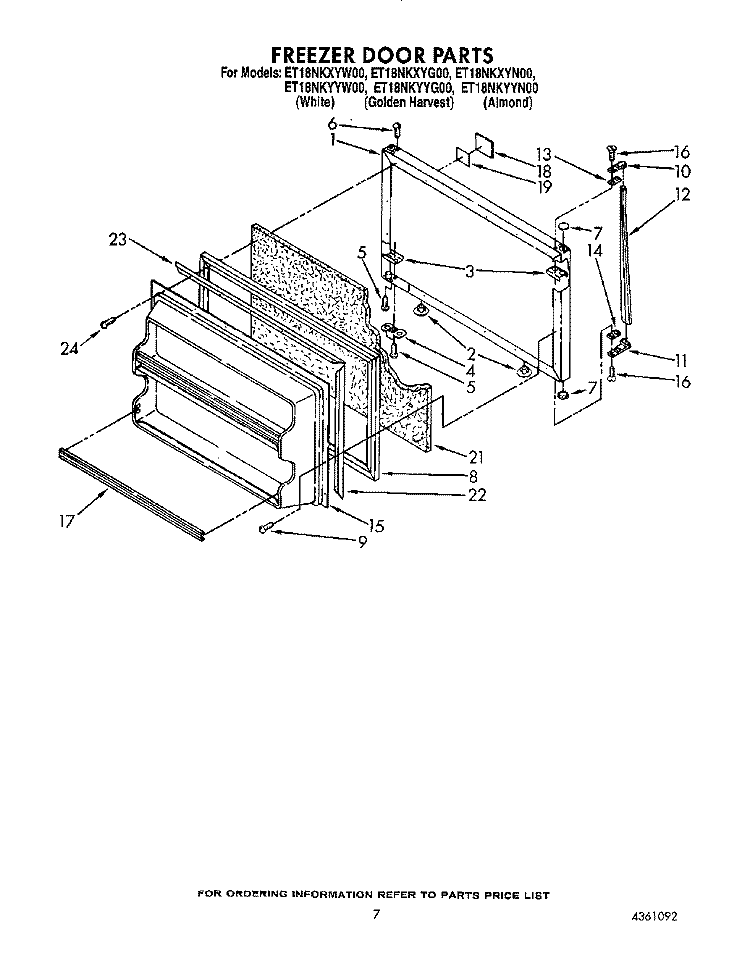 FREEZER DOOR Diagram and Parts List for ET18NKXYW00  Whirlpool Refrigerator