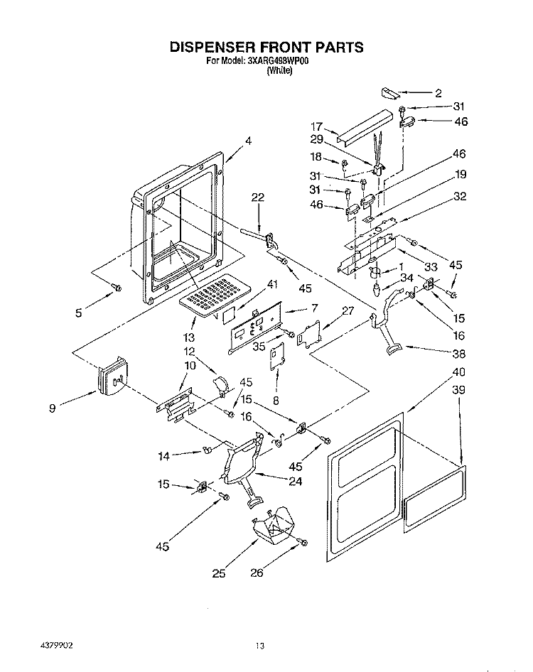 DISPENSER FRONT Diagram and Parts List for 3XARG498WP00  Whirlpool Refrigerator