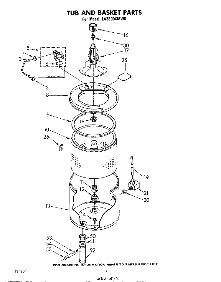 TUB AND BASKET Diagram and Parts List for LA3800XMW0  Whirlpool Washer