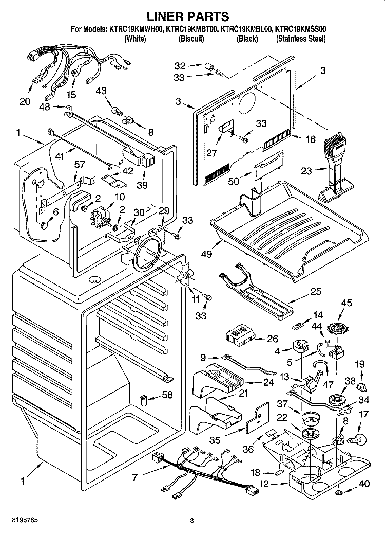 LINER PARTS Diagram and Parts List for KTRC19KMSS00  KitchenAid Refrigerator
