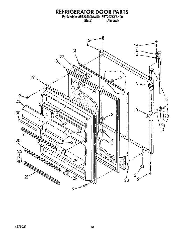 REFRIGERATOR DOOR, LIT/OPTIONAL Diagram and Parts List for 8ET20ZKXAN00  Whirlpool Refrigerator