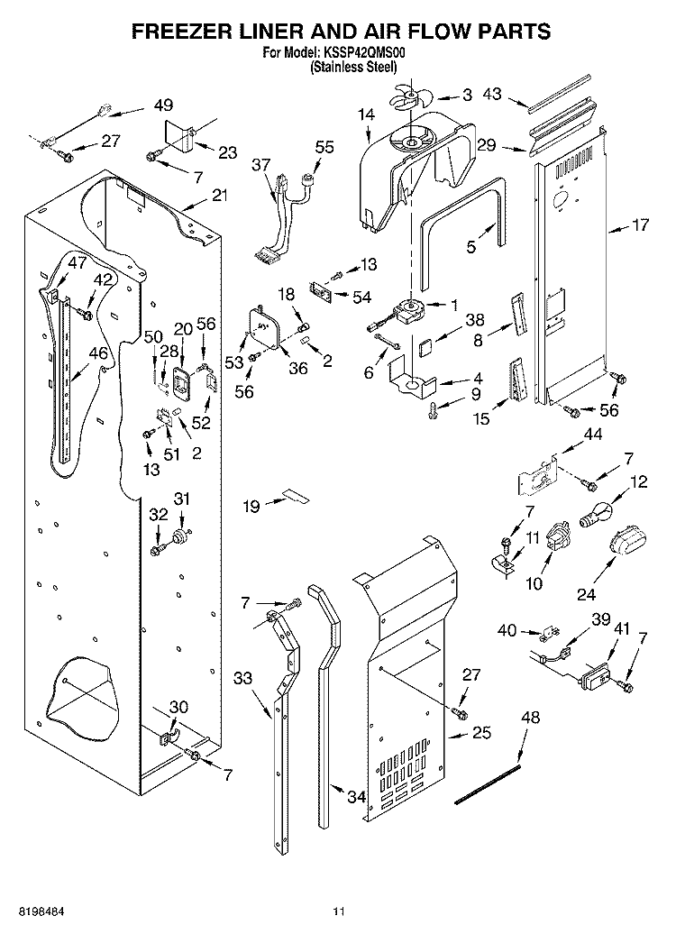 FREEZER LINER AND AIR FLOW PARTS Diagram and Parts List for KSSP42QMS00  KitchenAid Refrigerator