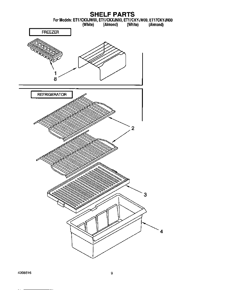 SHELF, OPTIONAL Diagram and Parts List for ET17CKYJW00  Whirlpool Refrigerator